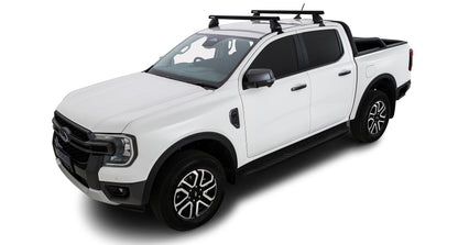 Kit de 2 barres de toit Heavy Duty noires de 1250mm pour Ford Ranger T9 et Raptor T9, marque RHINO-RACK, fixations solides.