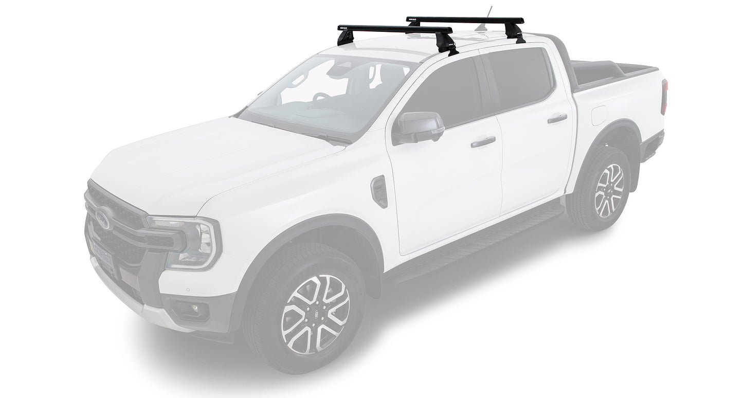 Kit de 2 barres de toit Rhino-Rack Heavy Duty noires de 1250mm pour Ford Ranger T9 et Raptor T9, série 2500, modèle 2022+.
