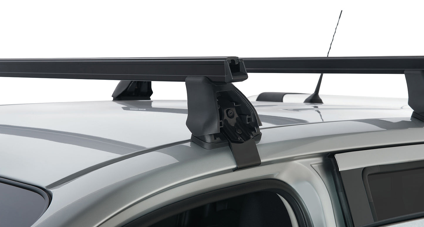 Kit de 2 barres de toit Heavy Duty noires RHINO-RACK pour Nissan Navara NP300 2015-2021, 1250 mm, série 2500, vue de face