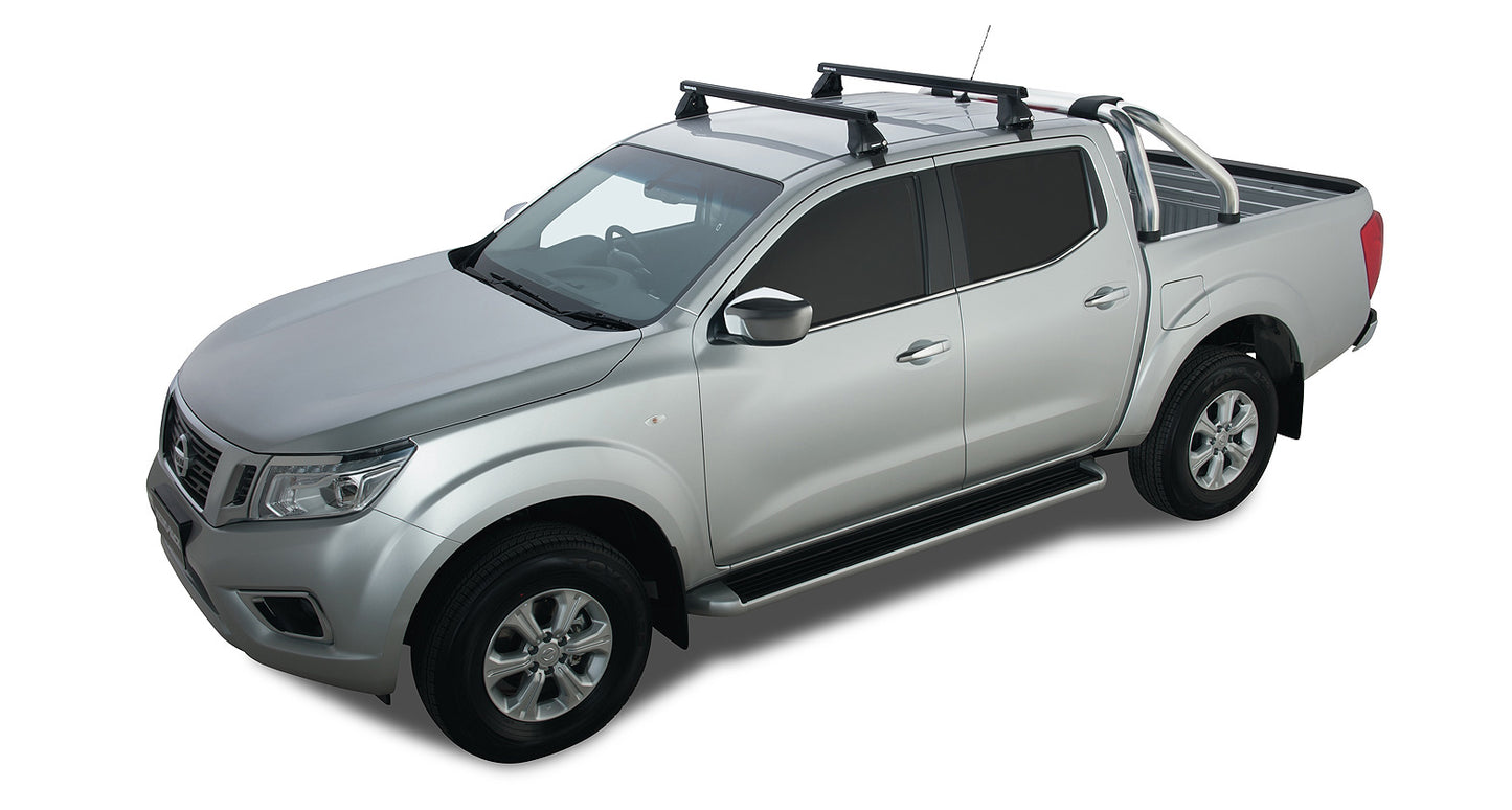 Kit de 2 barres de toit Rhino-Rack Heavy Duty noires, 1250mm, pour Nissan Navara NP300 2015-2021, série 2500, fixation robuste.