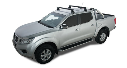 Kit de 2 barres de toit Rhino-Rack Heavy Duty noires, 1250mm, pour Nissan Navara NP300 2015-2021, série 2500, fixation robuste.