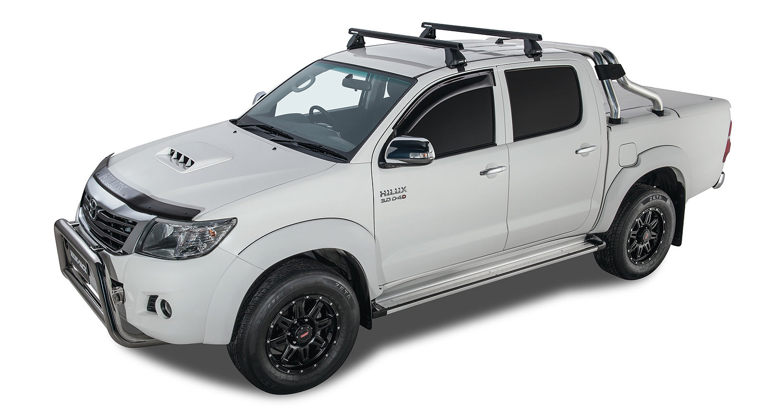 Kit de 2 barres de toit Heavy Duty noires de 1375mm pour Toyota Hilux Vigo 2005-2015, série 2500, de la marque RHINO-RACK.
