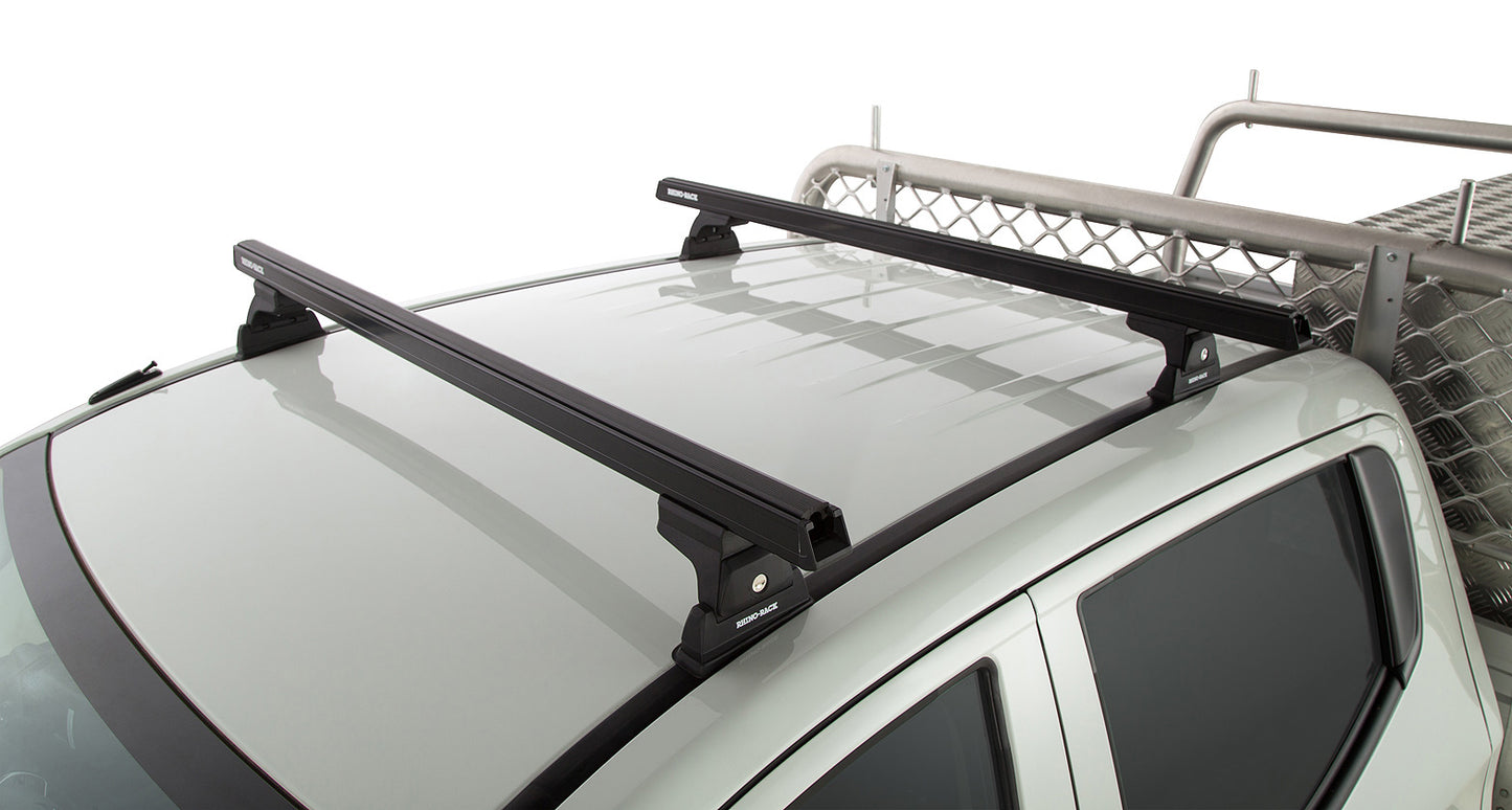 Kit de 2 barres de toit noires Heavy Duty de 1250 mm pour Mitsubishi L200 V génération, marque RHINO-RACK, montage Ditch Mount.