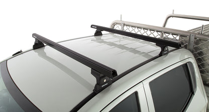 Kit de 2 barres de toit noires Heavy Duty de 1250 mm pour Mitsubishi L200 V génération, marque RHINO-RACK, montage Ditch Mount.