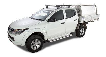 Kit de 2 barres de toit noires RHINO-RACK Heavy Duty RLT600 pour Mitsubishi L200 V V, 1250 mm, fixation Ditch Mount.