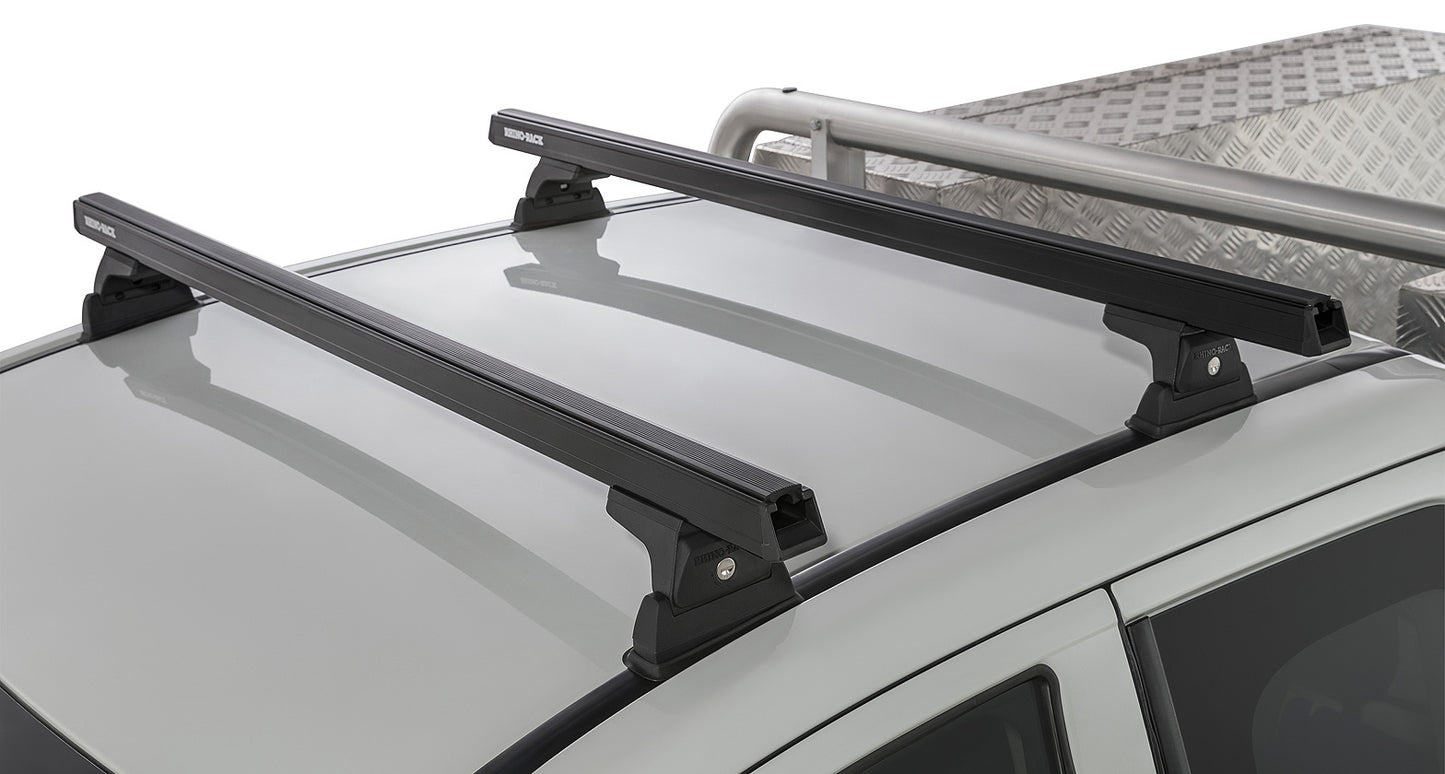 Kit de 2 barres de toit noires Rhino-Rack Heavy Duty 1250 mm pour Mitsubishi L200 Gen V 2015+ avec montage Ditch Mount.