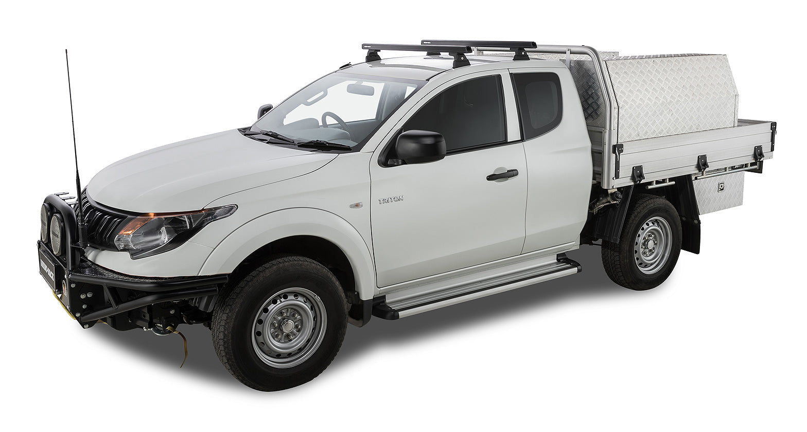 Kit de 2 barres de toit noires RHINO-RACK Heavy Duty RLT600 pour Mitsubishi L200 Gen V 2015+ sur toit.