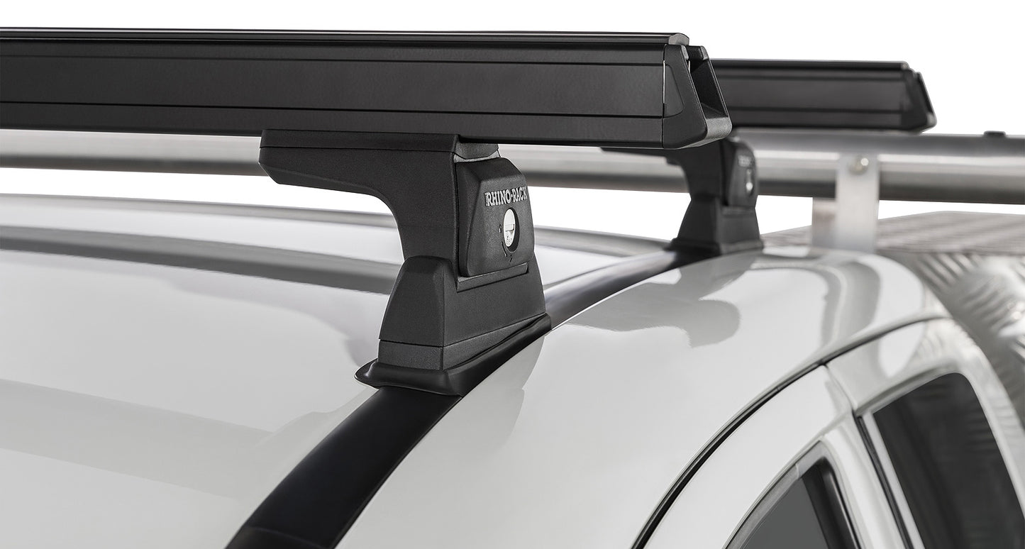 Kit de 2 barres de toit noires RHINO-RACK Heavy Duty, 1250 mm, pour Mitsubishi L200 Gen V, fixation Ditch Mount.