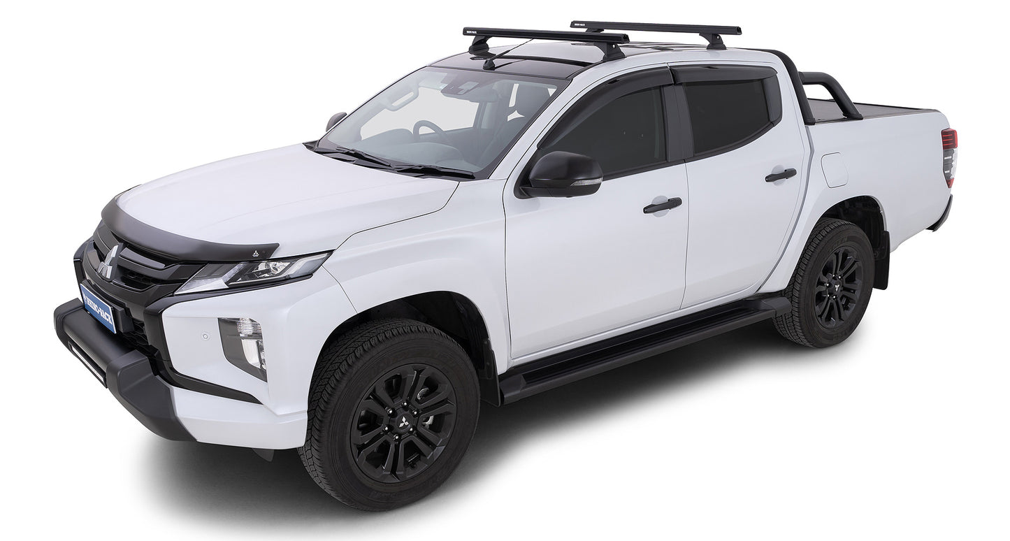 Kit de 2 barres de toit noires RHINO-RACK Heavy Duty 1250mm pour Mitsubishi L200 Gen V MQ/MR 2015+ sur toit.