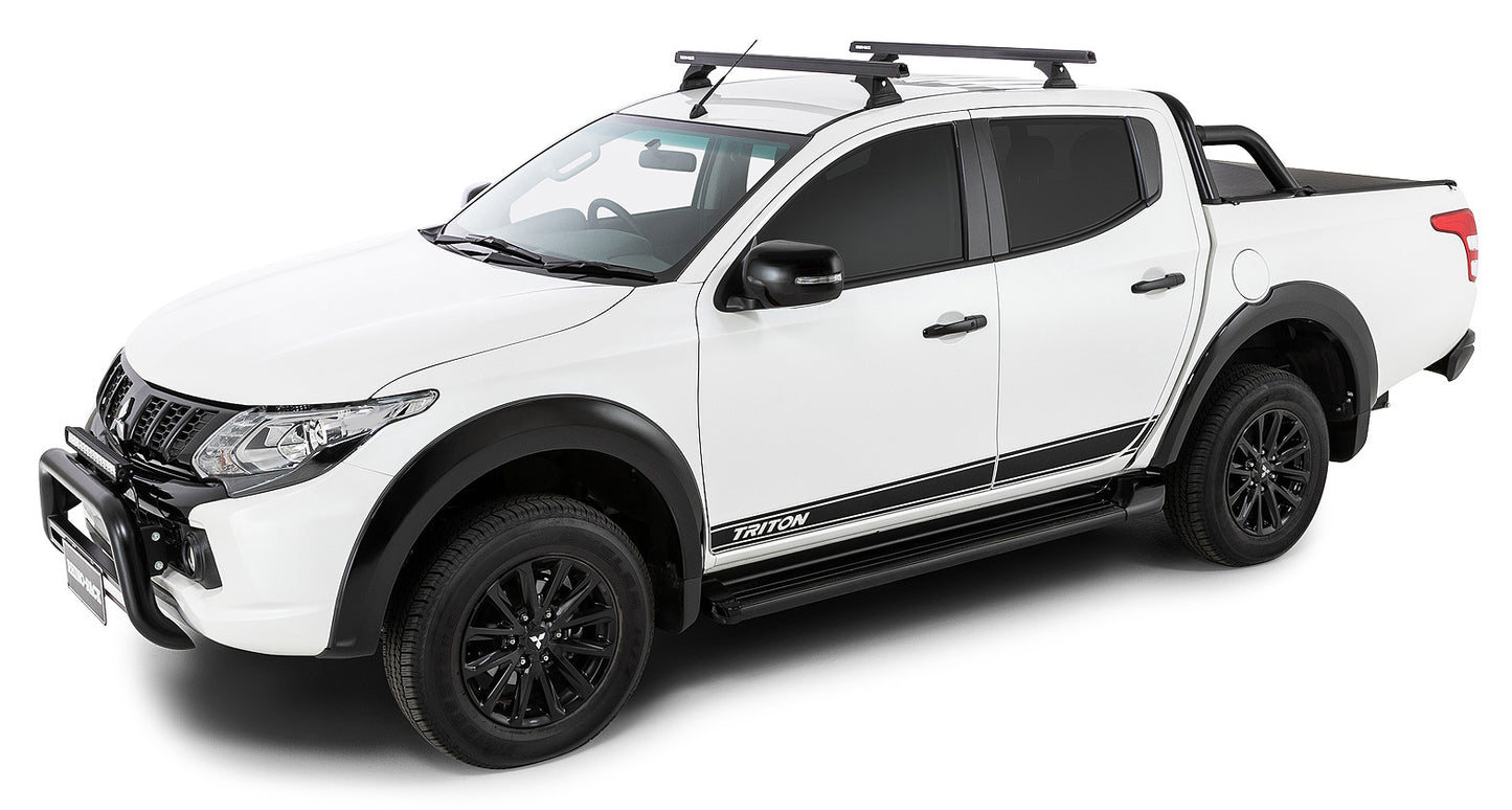 Kit de 2 barres de toit noires RHINO-RACK Heavy Duty 1250mm pour Mitsubishi L200 V Gen V MQ/MR 2015+ sur toit.