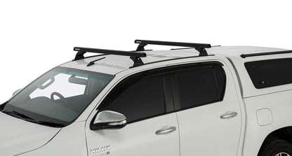 Kit de 2 barres de toit noires RHINO-RACK, 1250mm, pour Toyota Hilux Revo 2015+, fixations lourdes pour chargement sécurisé.