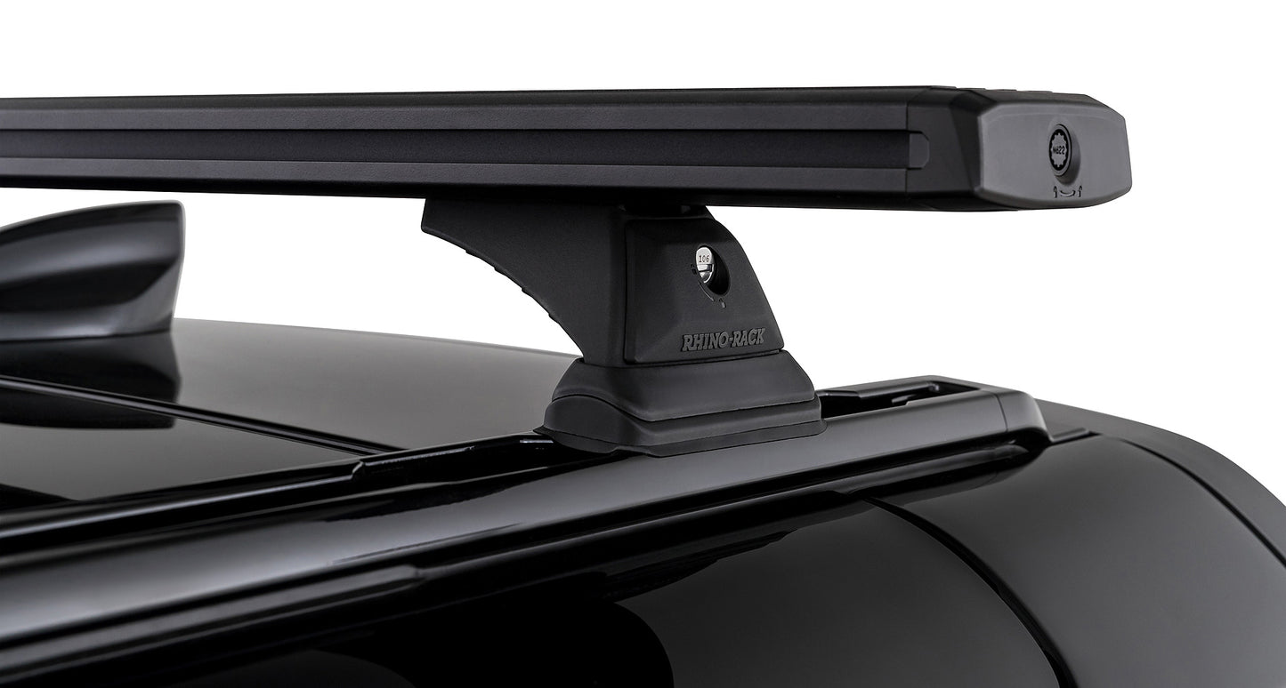 Kit de 2 barres de toit noires RHINO-RACK pour Land Rover Defender II 90 L663 2021+, longue de 1260mm, fixation robuste.