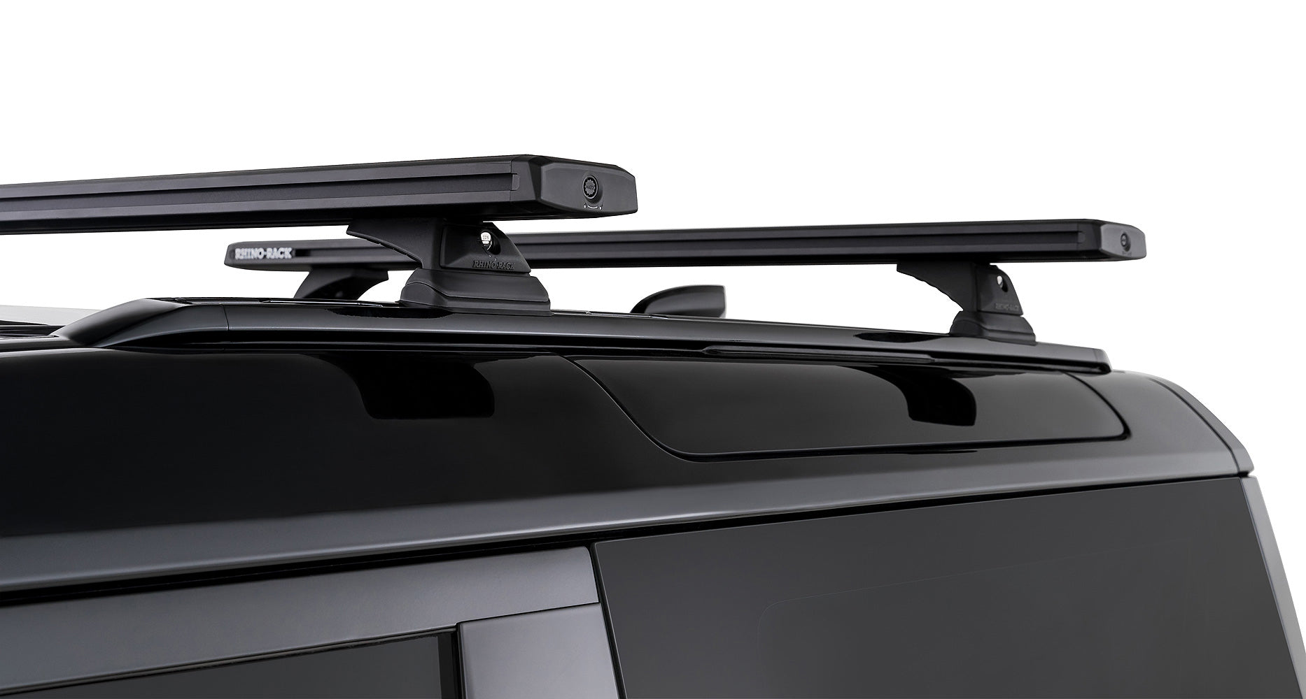 Kit de 2 barres de toit noires RHINO-RACK pour Land Rover Defender II 90 L663 2021+, longueur 1260mm, fixation solide.