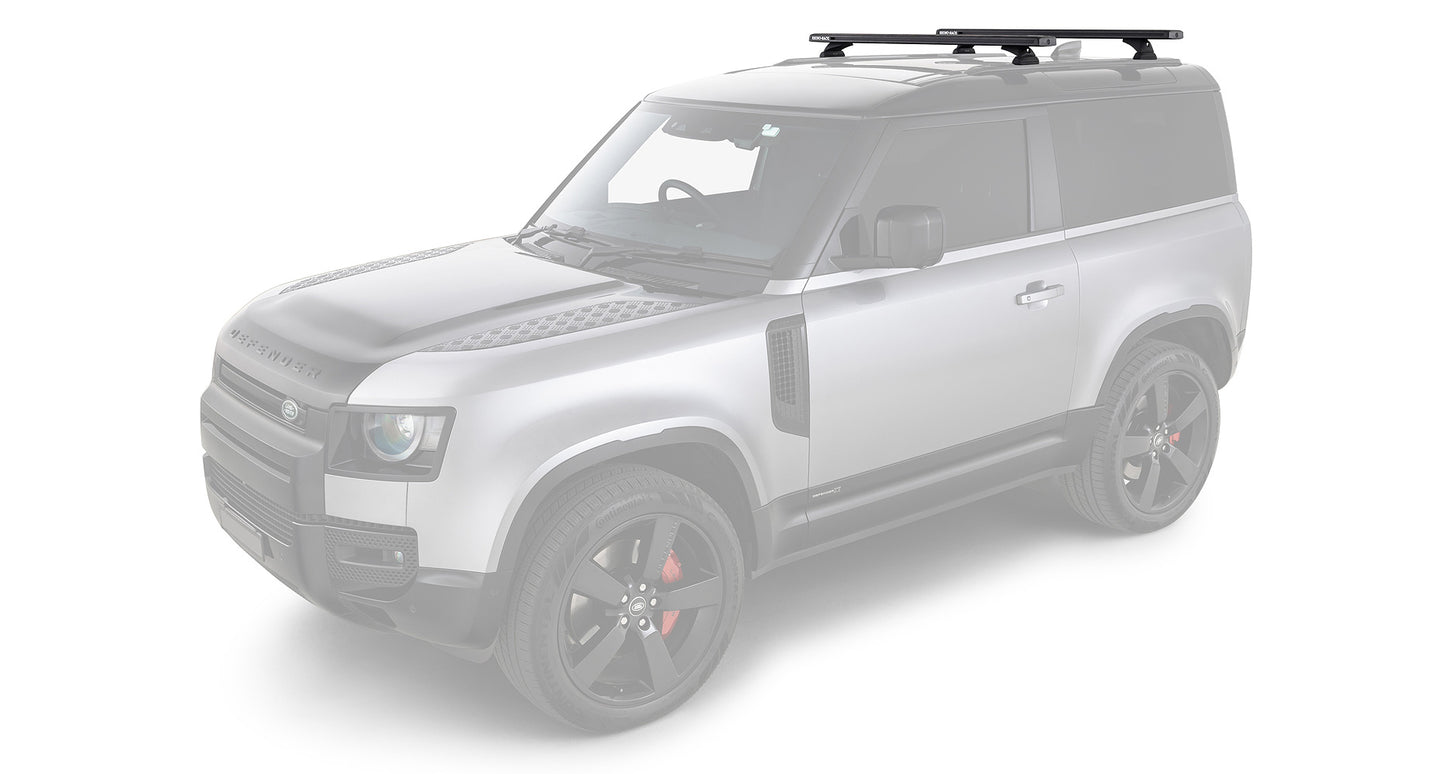 Kit de 2 barres de toit noires RHINO-RACK pour Land Rover Defender II 90 L663 2021+, 1260mm, fixations solides.