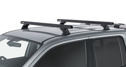 Kit de 2 barres de toit noires RHINO-RACK pour Volkswagen Amarok 2H 2011-2023, avec pieds, 1375mm, robuste et facile à installer.
