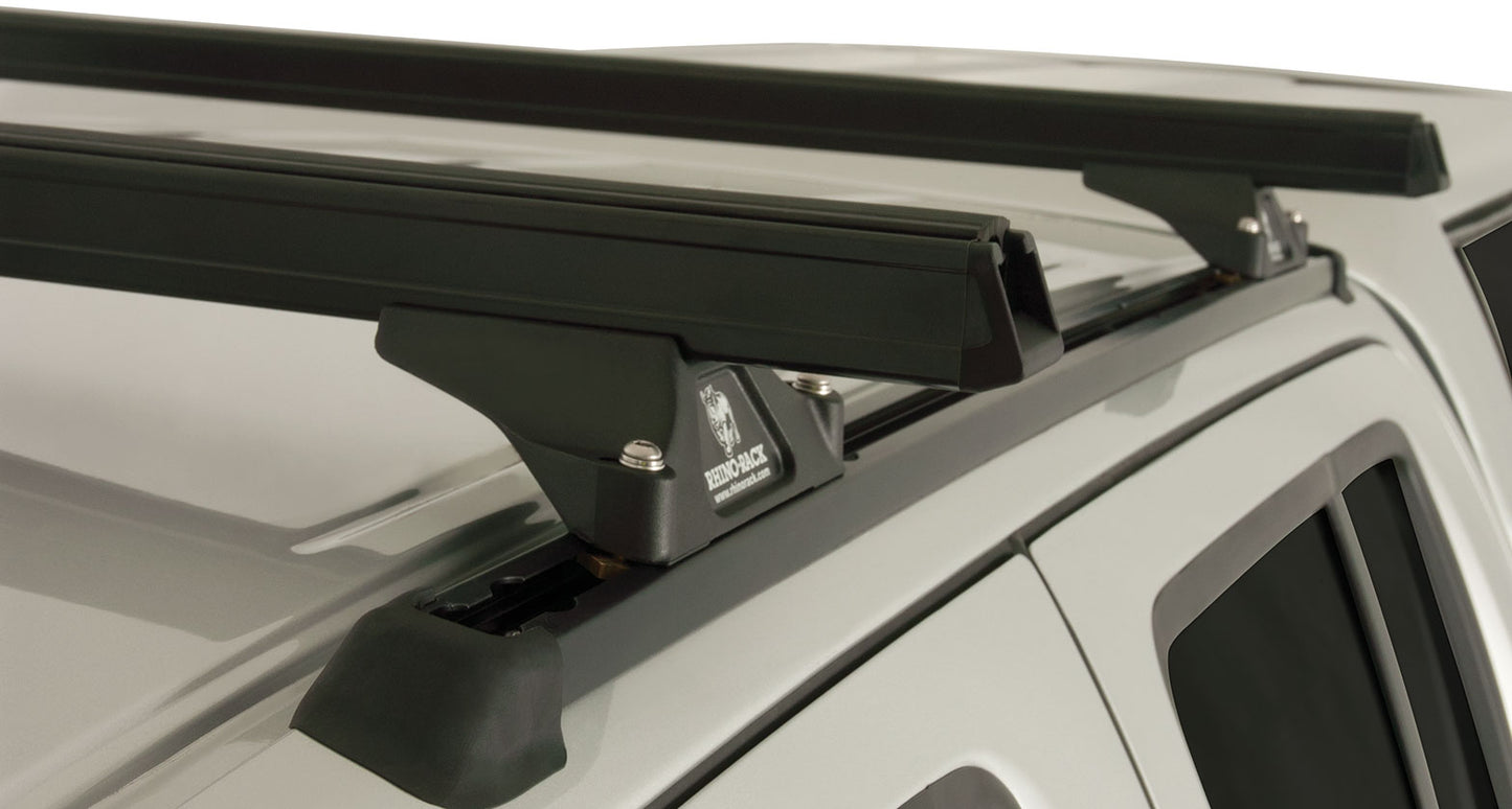 Kit de 2 barres de toit noires RHINO-RACK Heavy Duty pour Nissan Navara D40 2005-2015, 1375 mm, fixation Trackmount.