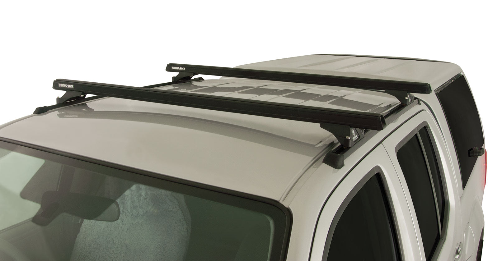 Kit de 2 barres de toit noires Heavy Duty RHINO-RACK pour Nissan Navara D40 2005-2015, fixation Trackmount.