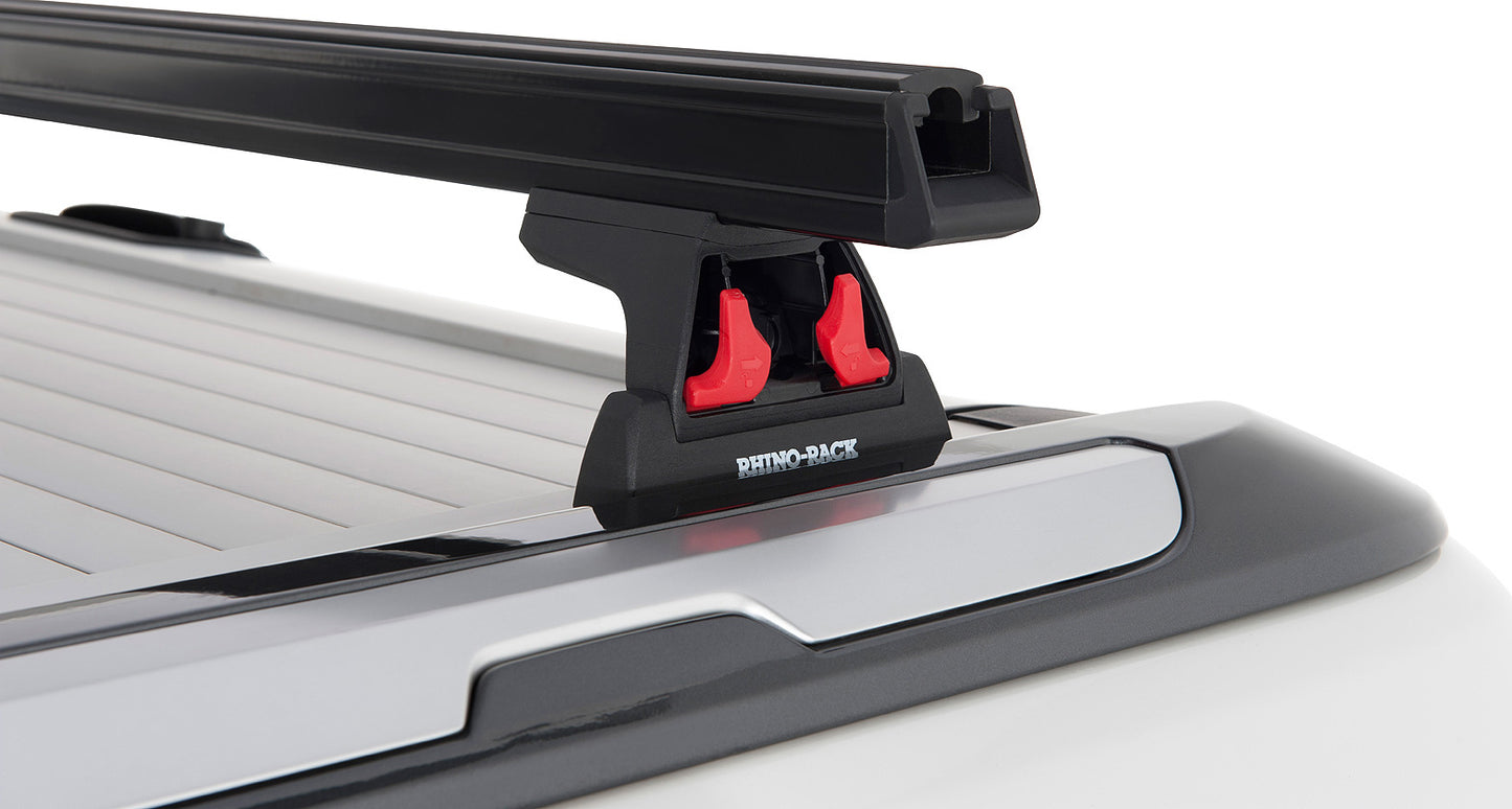 Kit de 2 barres de toit noires Heavy Duty 1500mm avec pieds RLT600 pour Ford Ranger Wildtrak T6/T7/T8 2012-2022, marque Rhino-Rack.