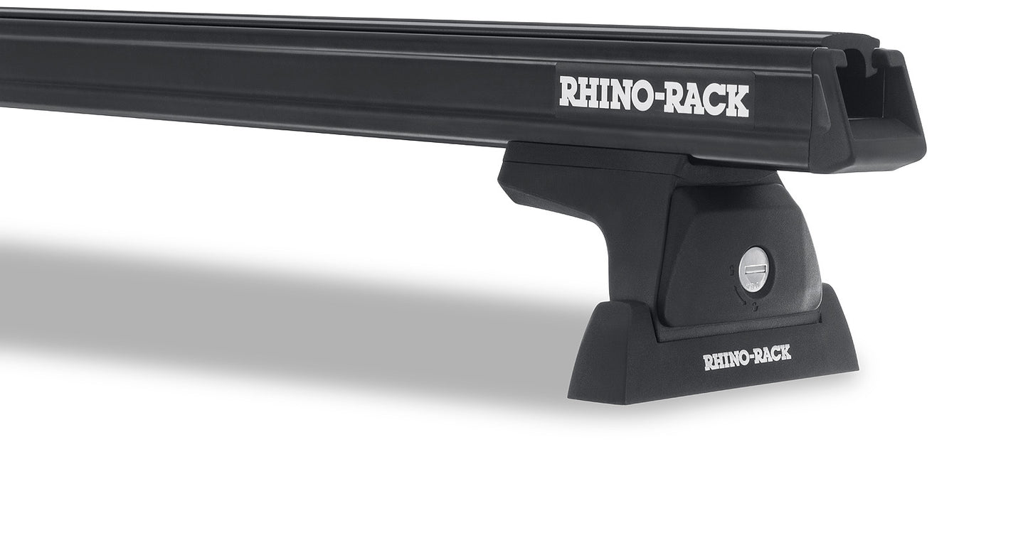 Kit 2 barres de toit noires Heavy Duty 1500mm avec pieds RLT600 pour Ford Ranger Wildtrak T6/T7/T8 2012-2022, marque RHINO-RACK.