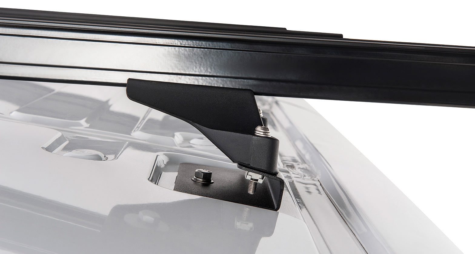Kit de 2 barres de toit noires Heavy Duty 1800mm avec pieds pour Ford Transit 2014+ de la marque RHINO-RACK, fixation solide.