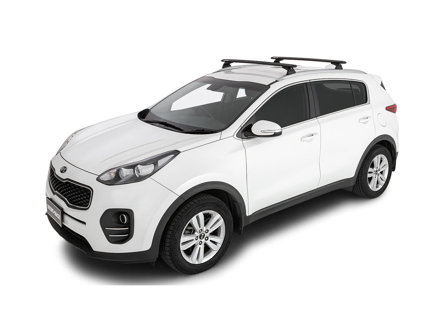 Deux barres de toit Rhino-Rack Sportz de 1180mm pour Honda HR-V et Kia Sportage 2015-2022, installées sur un véhicule.