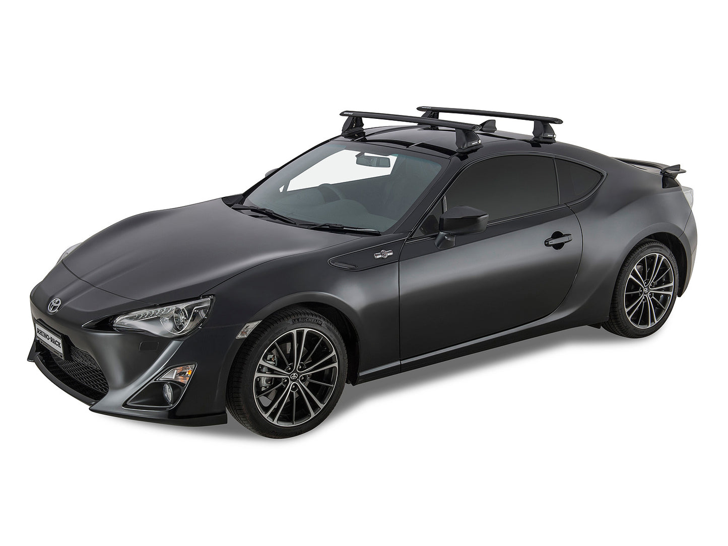 Kit de 2 barres de toit RHINO-RACK Sportz 1180mm pour Subaru BRZ et Toyota GT86 2012+, vue de face.