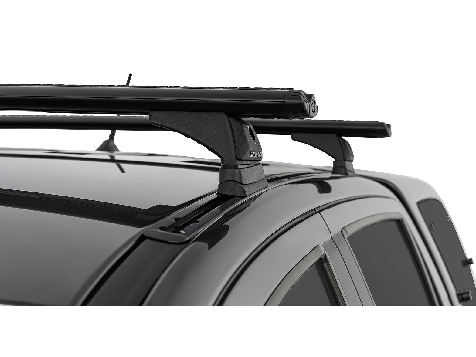 Kit de deux barres de toit Rhino-Rack Sportz 1260mm pour Ford Ranger T6 T7 T8 Raptor Double Cab 2011-2022, vue de face.