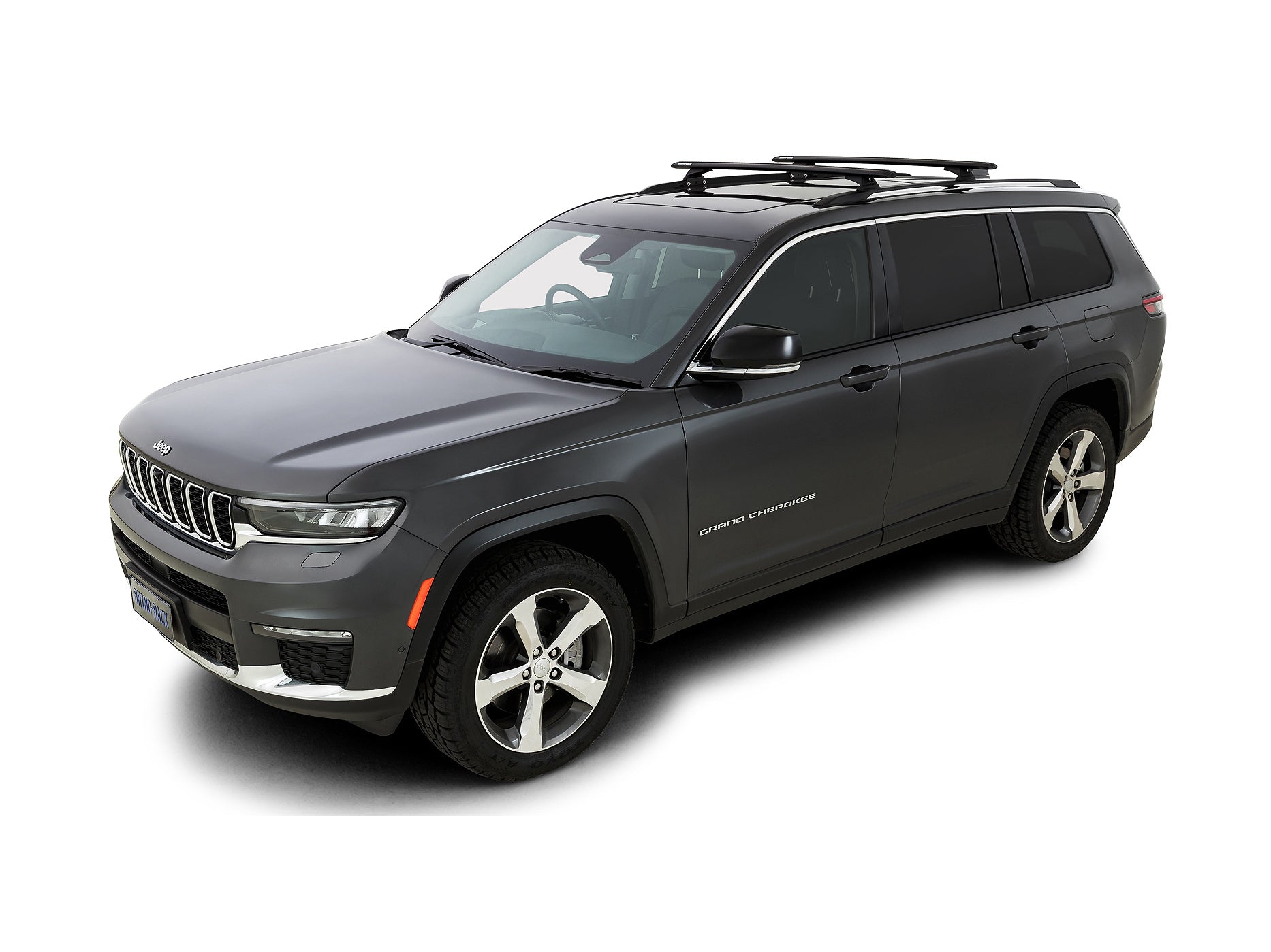 Kit 2 barres de toit Rhino-Rack Sportz 1260mm pour Jeep Compass 2017+ et Grand Cherokee L 2022+ sur véhicule.