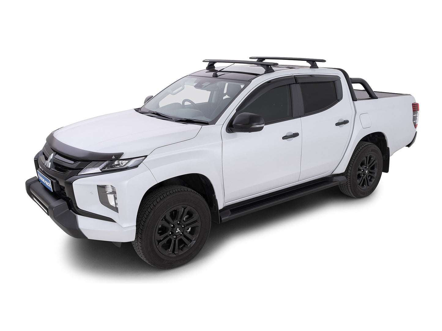 Kit 2 barres de toit Rhino-Rack Sportz 1260mm pour Mitsubishi L200 Double & Extra Cab 2015-2024, vue des barres installées.