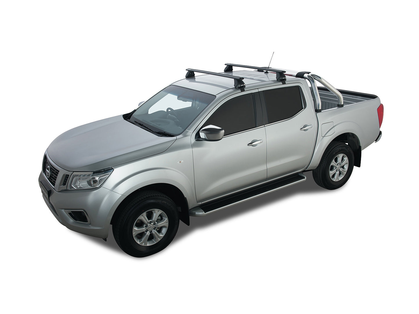 Kit de 2 barres de toit Rhino-Rack Sportz 1260mm pour Nissan Navara D23 NP300 Double Cab 2015+ visible en image.