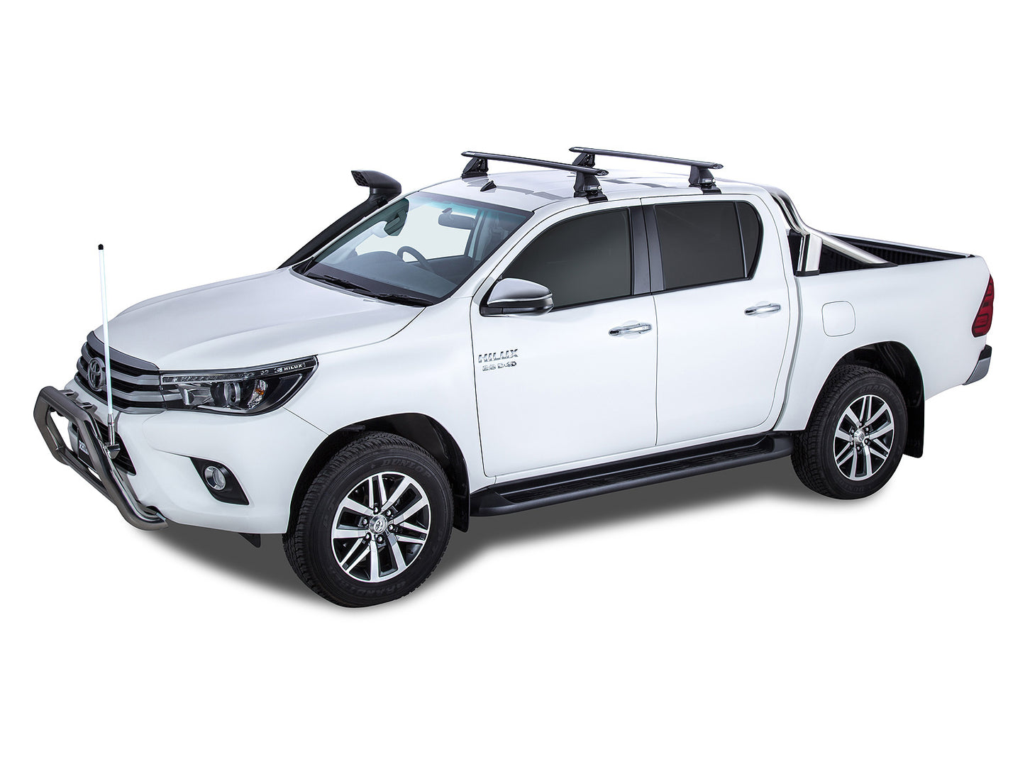 Kit 2 barres de toit Rhino-Rack Sportz 1260mm pour Toyota Hilux Revo Double Cab 2015+ en aluminium, montées sur toit.