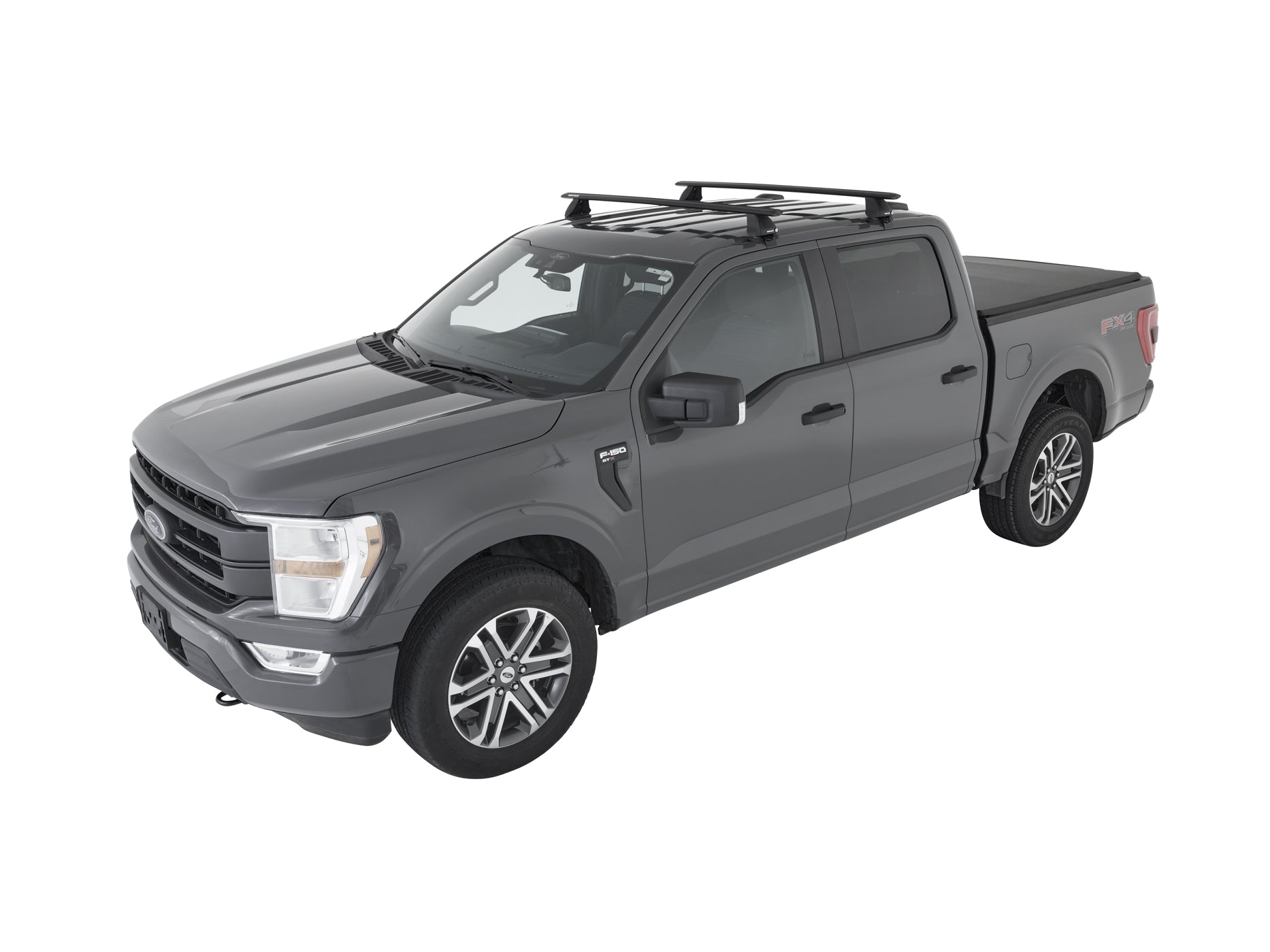 Kit de 2 barres de toit RHINO-RACK Sportz 1500mm pour Ford F150 Super Cab 2015+, montées sur le toit du véhicule.