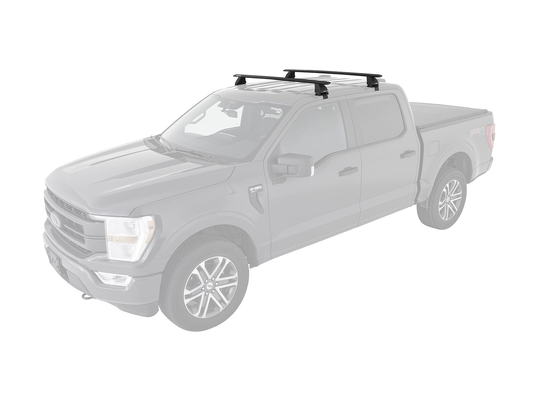 Kit de 2 barres de toit Rhino-Rack Sportz 1500mm pour Ford F150 Super Cab 2015+, montées sur le toit du véhicule.