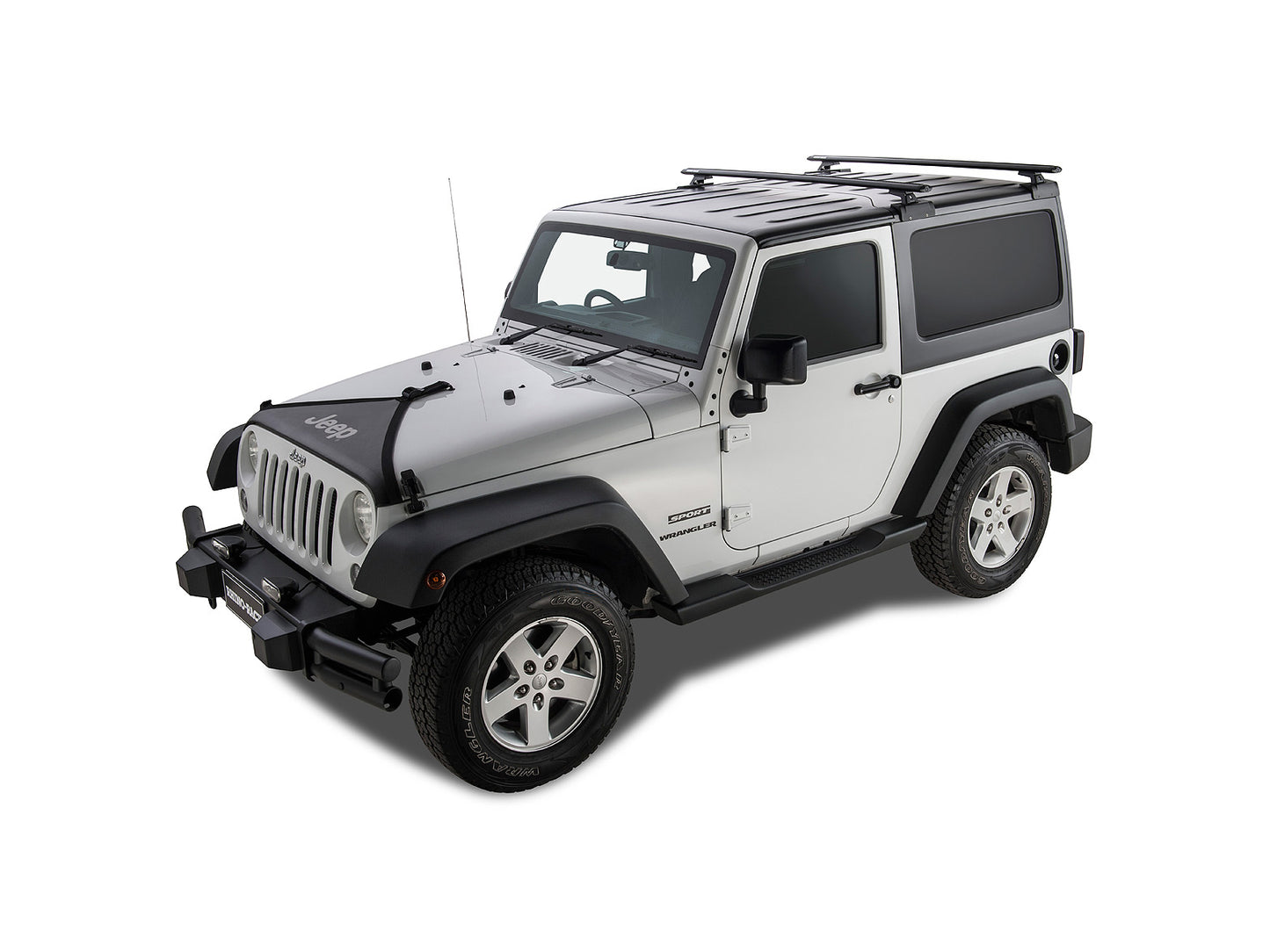 Kit de 2 barres de toit RHINO-RACK Sportz 1500mm pour Jeep Wrangler JK 2011-2019, fixé sur le toit du véhicule.