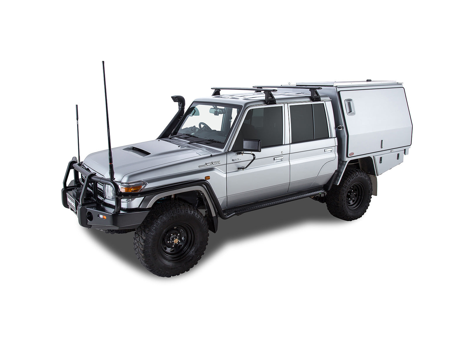 Kit de 2 barres de toit Sportz de 1500mm pour Toyota Land Cruiser HZJ79 GRJ79 double cab, marque RHINO-RACK, installation solide.