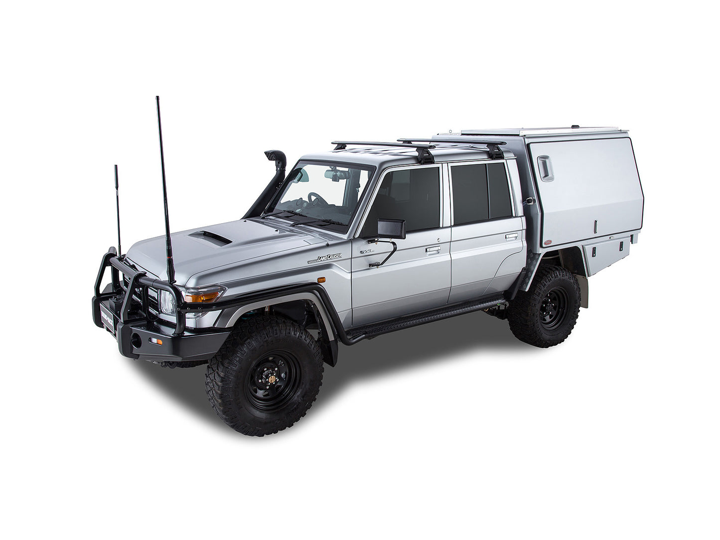 Kit 2 barres de toit Sportz 1500mm pour Toyota Land Cruiser HZJ79 GRJ79 double cab, marque RHINO-RACK, fixation solide et durable.