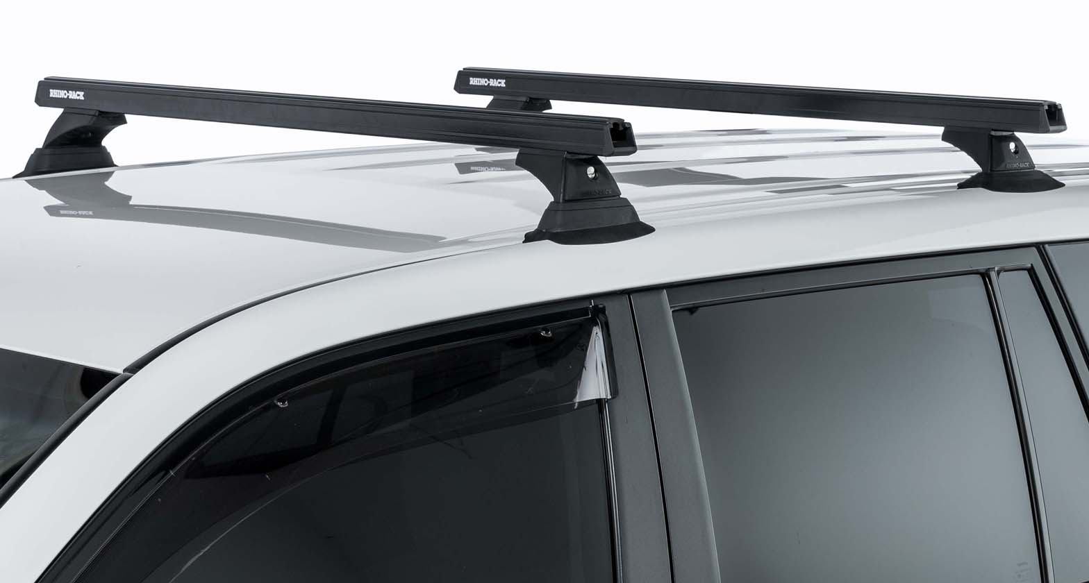 Kit de 3 barres de toit noires Heavy Duty RHINO-RACK pour Toyota Land Cruiser série 200 2007-2021, avec pieds.