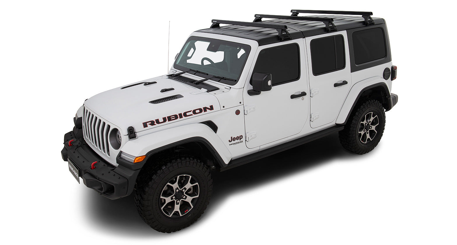 Kit de 3 barres de toit noires Heavy Duty RHINO-RACK pour Jeep Wrangler JL 2019+ avec pieds RL110, longueur 1500mm.