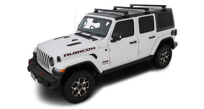 Kit de 3 barres de toit noires Heavy Duty RHINO-RACK pour Jeep Wrangler JL 2019+ avec pieds RL110, longueur 1500mm.