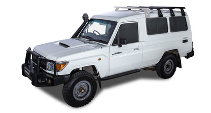 Kit de 3 barres de toit noires Heavy Duty 1500mm avec pieds pour Toyota Land Cruiser série 78 2007+ de RHINO-RACK.