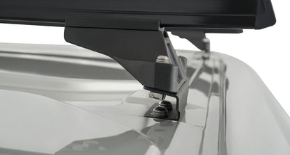 Kit de 3 barres de toit noires Heavy Duty RHINO-RACK pour Ford Transit Custom 2014+ avec pieds, idéal pour le transport sécurisé.