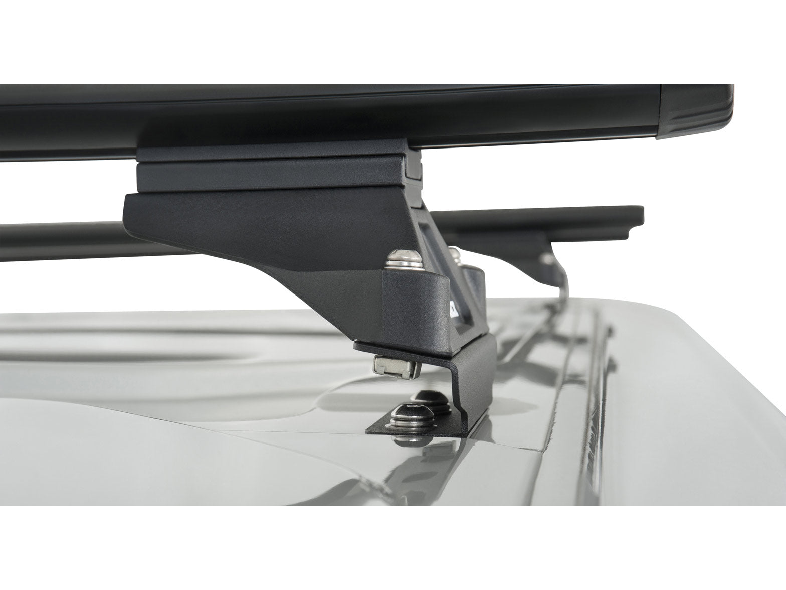 Kit 3 barres de toit Rhino-Rack Sportz 1500mm pour Ford Transit Custom Gen1 SWB 2014-2023, vue des barres installées sur le véhicule.