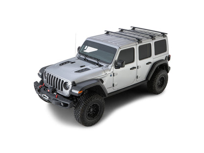 Kit de 3 barres de toit RHINO-RACK Sportz 1500mm pour Jeep Wrangler JL 2019+, visibles sur le véhicule.