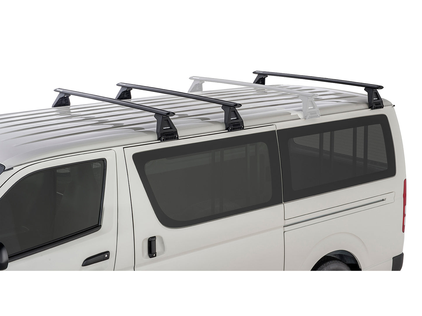 Kit 3 barres de toit Rhino-Rack Sportz 1500mm pour Toyota Hiace 1989-2005, fixation durable pour chargements sécurisés.