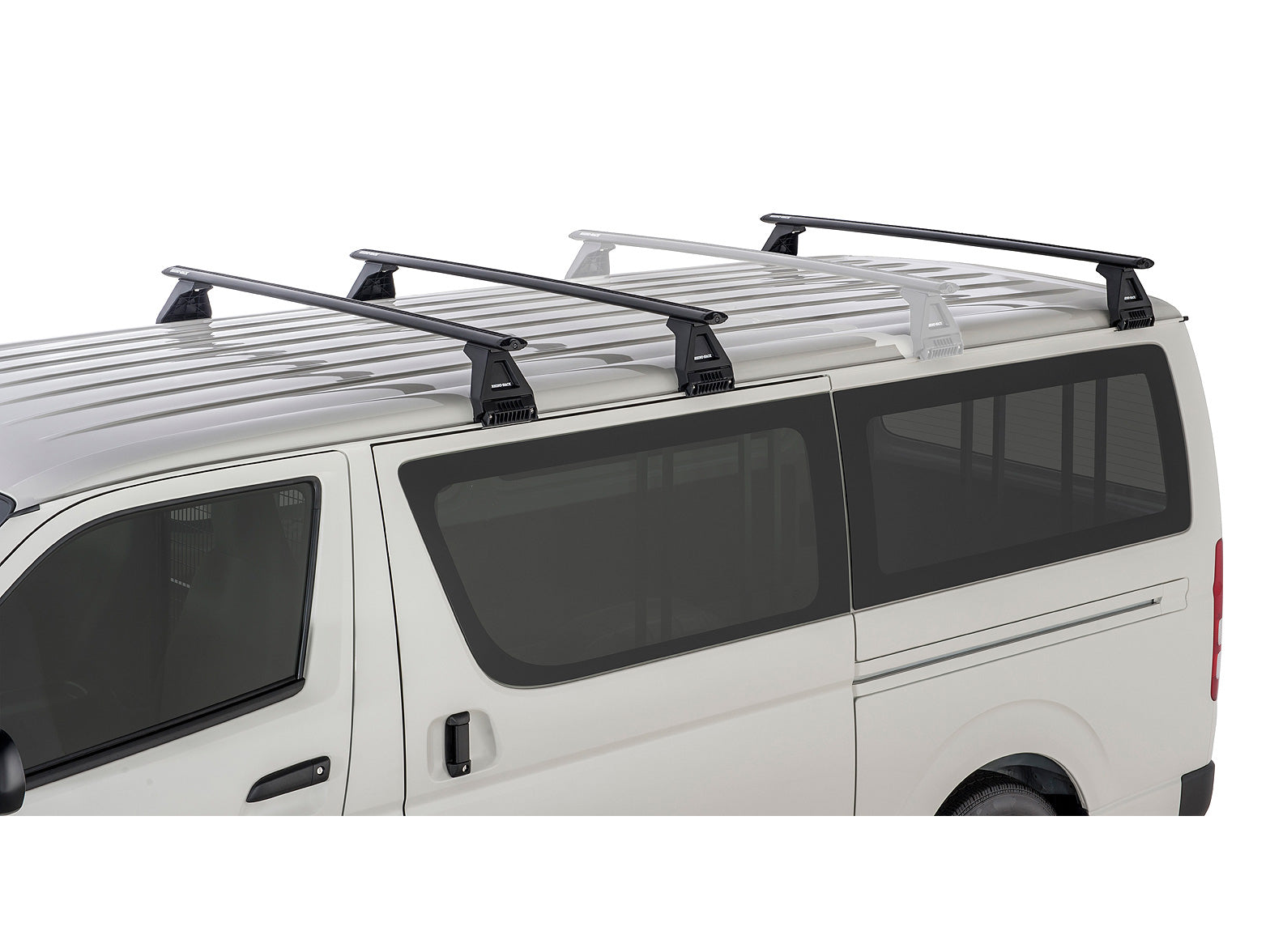 Kit 3 barres de toit Rhino-Rack Sportz 1500mm pour Toyota Hiace 1989-2005, fixation durable pour chargements sécurisés.