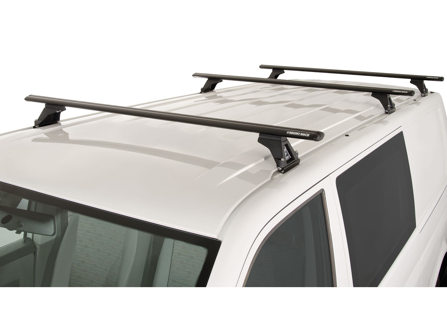 Kit de 3 barres de toit RHINO-RACK Sportz 1500mm pour Volkswagen Transporter T5 T6 Caravelle Multivan, vue des barres installées.