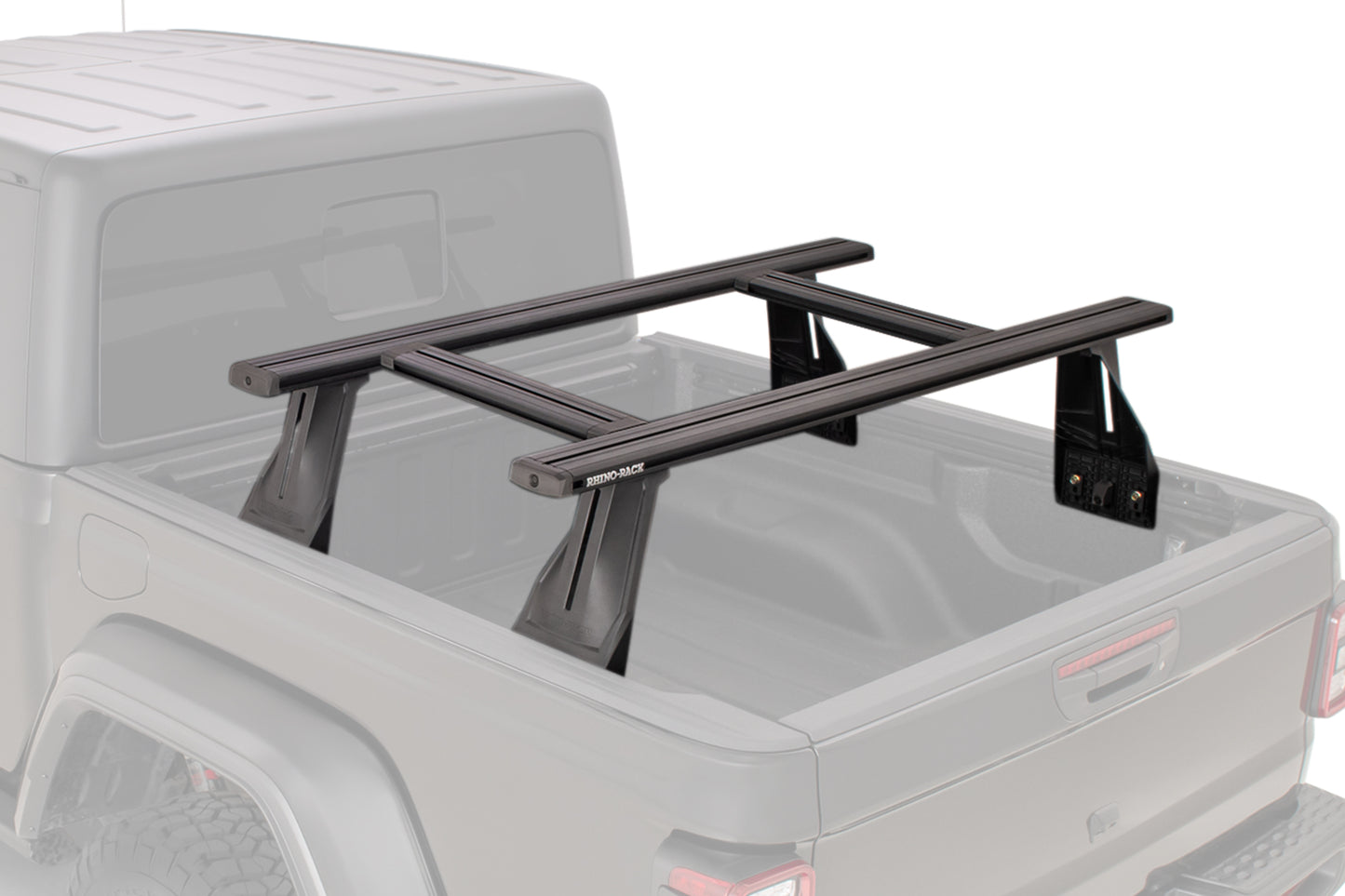 Kit de 4 barres de toit RHINO-RACK pour Dodge Ram 1500 Gen V DT 2019+, compatibles avec benne Reconn-Deck, vue de profil.