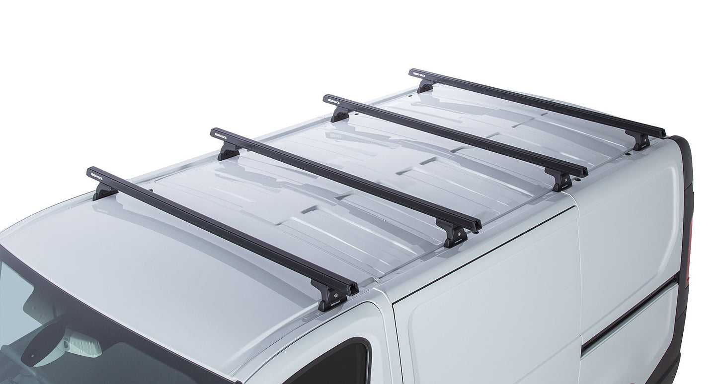 Kit de 4 barres de toit noires Heavy Duty de 1650mm avec pieds RLT600 pour Renault Trafic X82 2015+ de RHINO-RACK.
