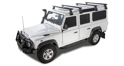 Kit de 4 barres de toit noires RHINO-RACK Heavy Duty 1500mm avec pieds pour Land Rover Defender 110 1993-2020.