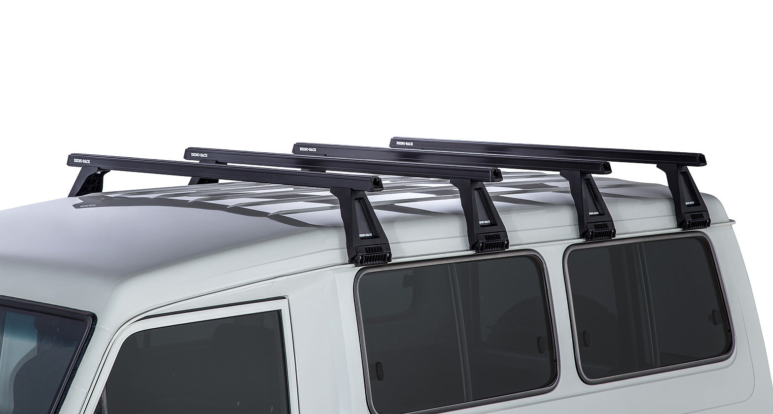Kit 4 barres de toit noires RHINO-RACK Heavy Duty pour Toyota Land Cruiser série 78 2007+ avec pieds RL210, 1500mm.